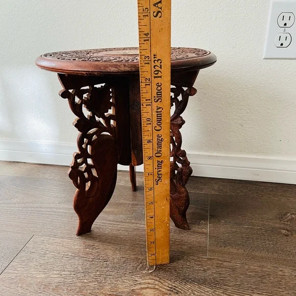 Vintage Indian Hand Carved Wooden Folding Side Table 13 Inch Tall - Picture 5 of 12